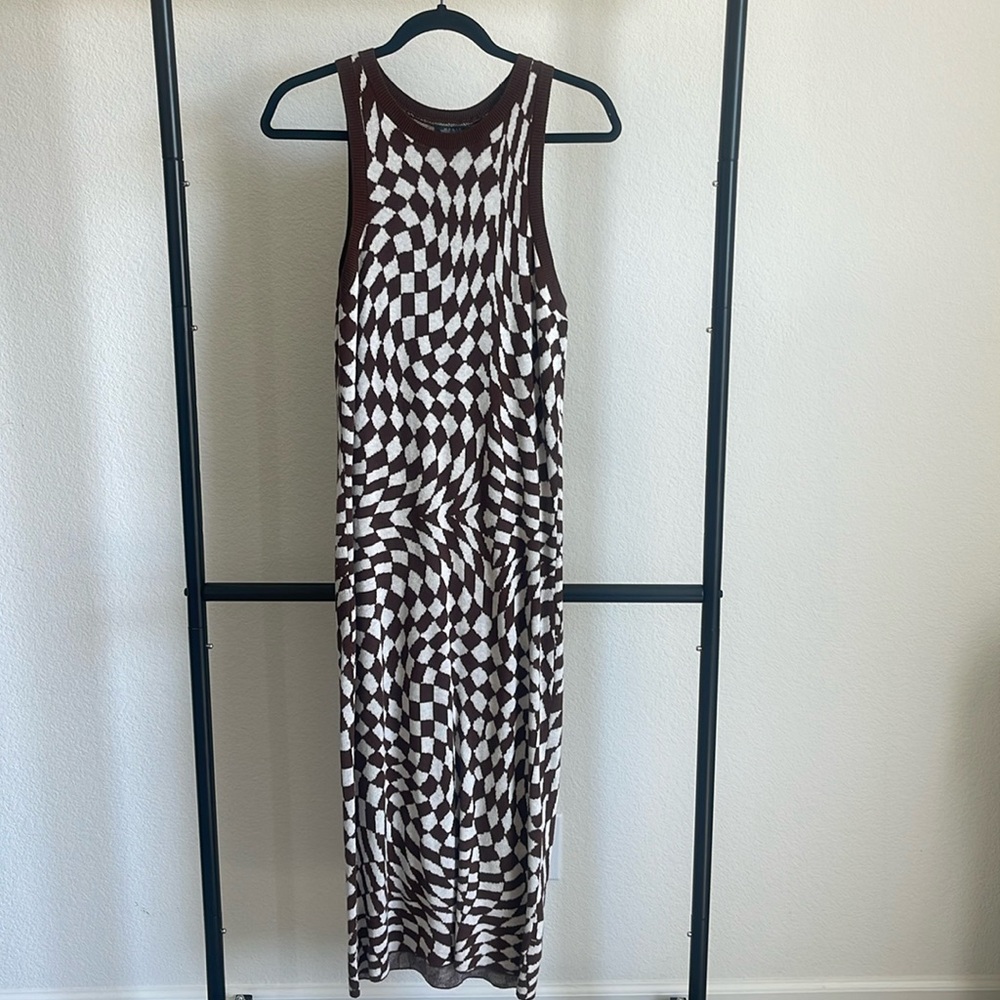 Checkered knit sweater maxi dress